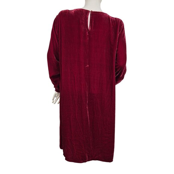 Eileen Fisher Womens Size XS Ruby Red Silk Velvet Crew Neck Knee Length Dress (3 - Picture 3 of 11